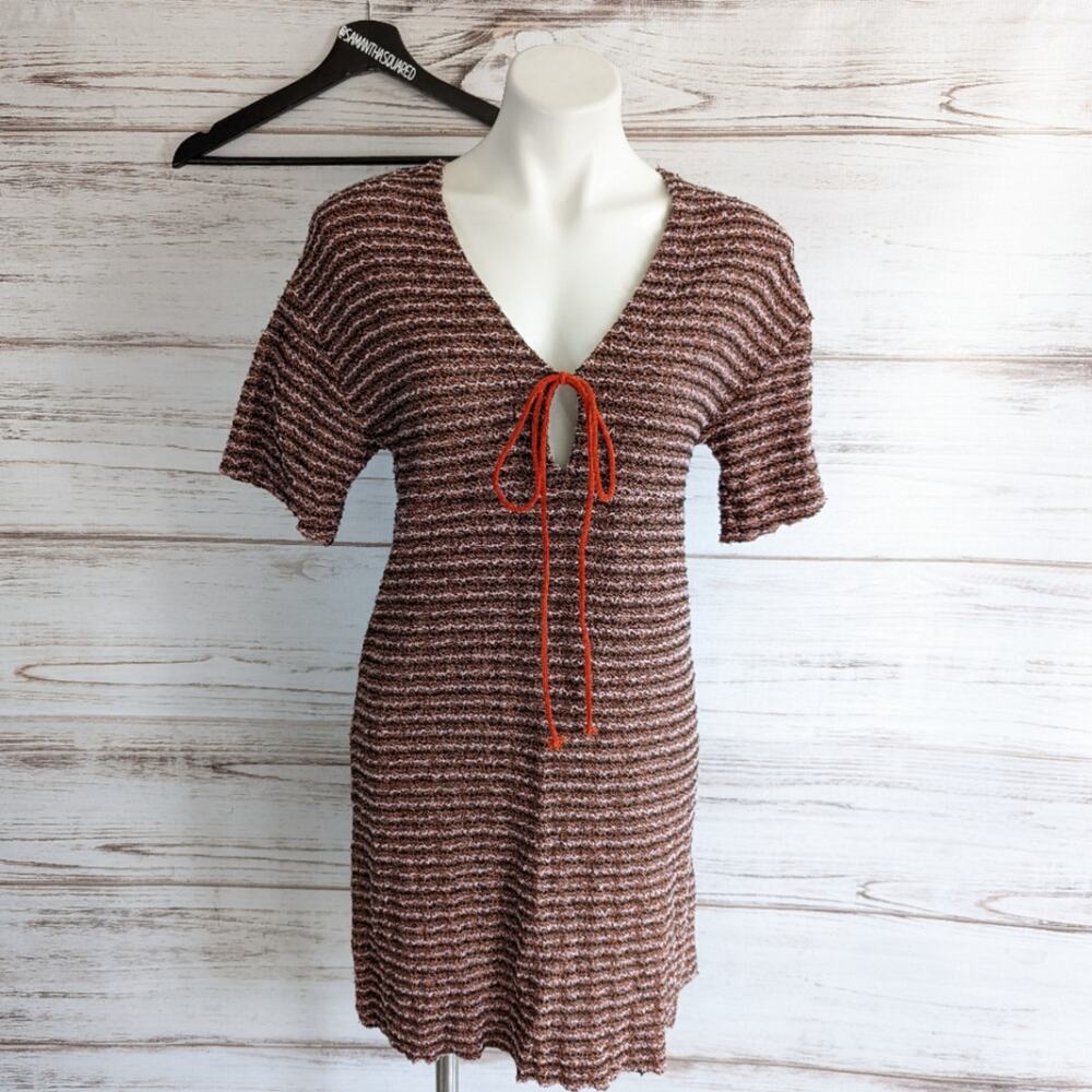 Zara Trafaluc Striped Tweed Short Sleeve Dress New Small